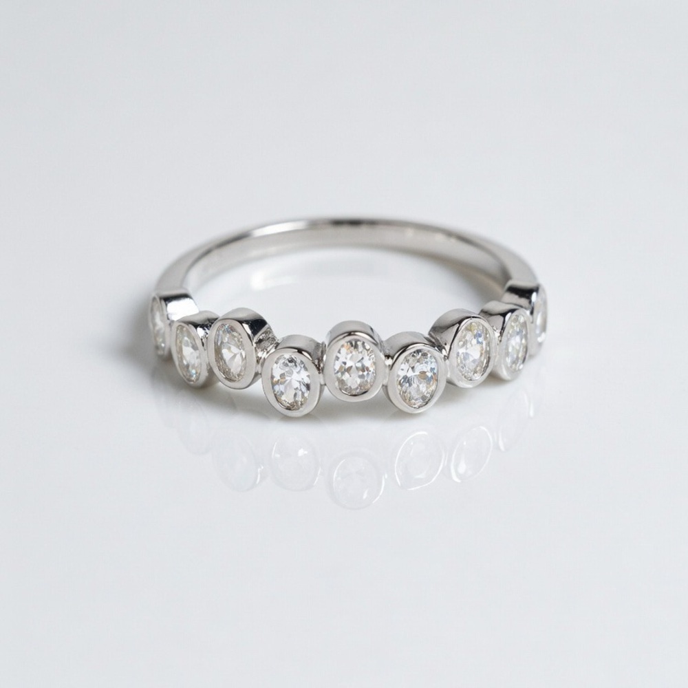 Solid 925 Sterling Silver Rhodium Plated Cubic Zirconia Ring Size 5.5 Midi Pinky